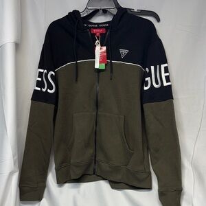 GUESS Harrison blocked olive  long sleeve hooded Zip-Up Sweatshirt jacket coat M